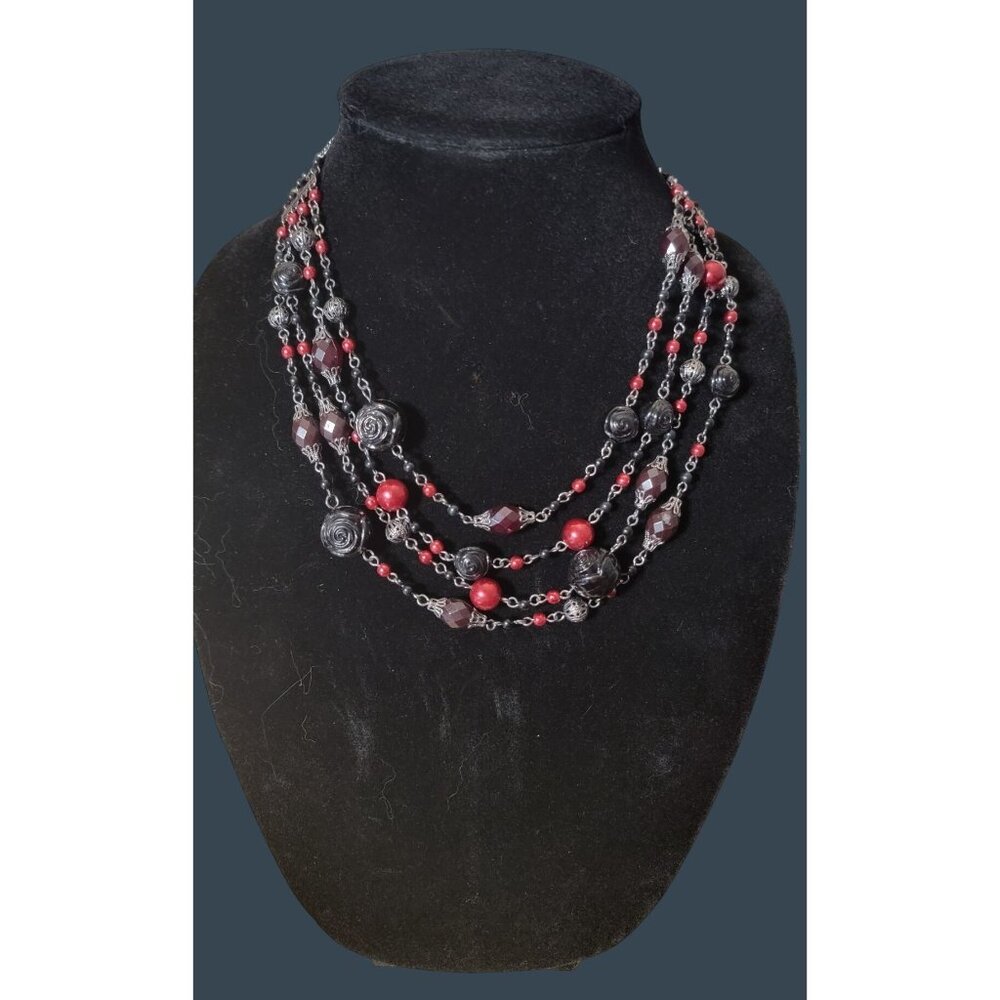 Vintage Nina Ricci Avon Statement Necklace With Red & Black Beads